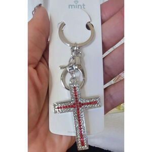 Red Rhinestone Cross Keychain